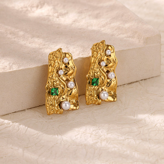 Emerald Touch Gold Earrings