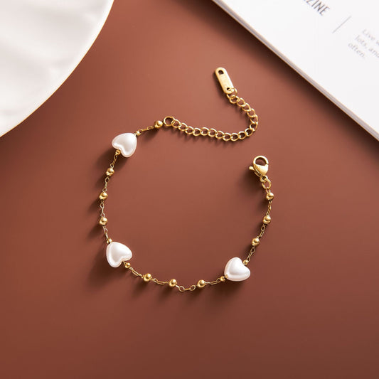 Heart Pearl Bead Bracelet