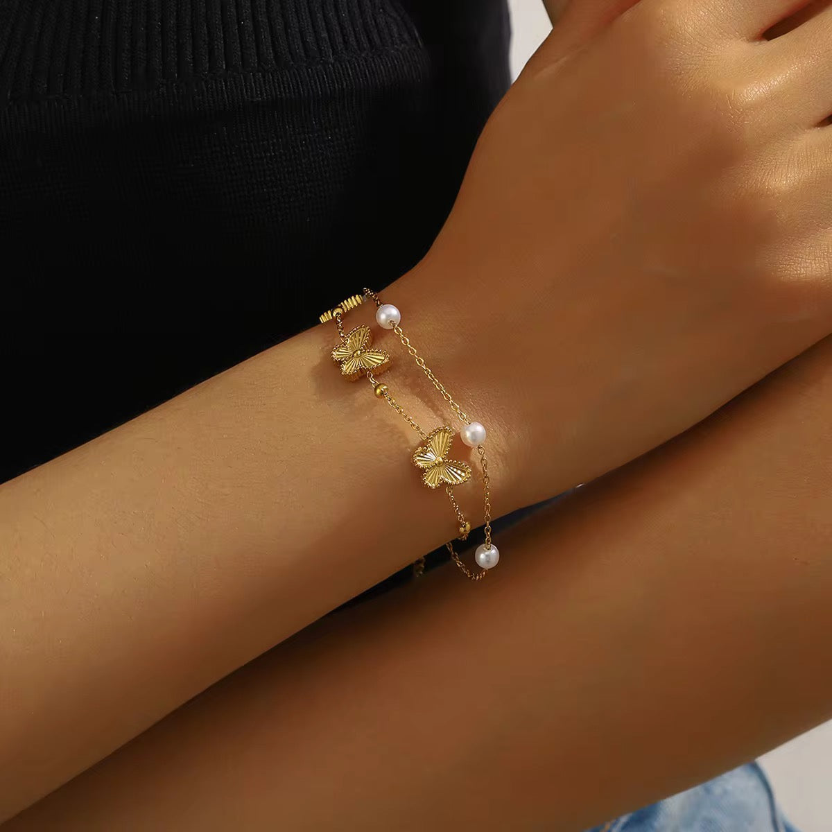 Fluttering Pearls Layered Bracelet