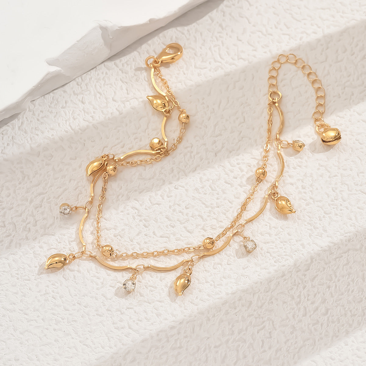 Golden Leaf Layered Anklet