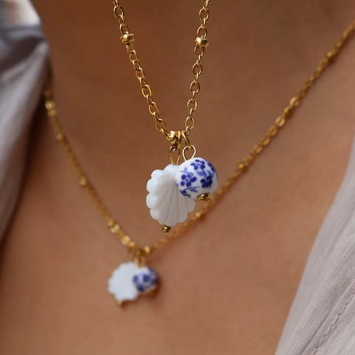 Blue Shell Charm Necklace