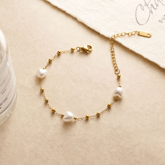 Heart Pearl Bead Bracelet