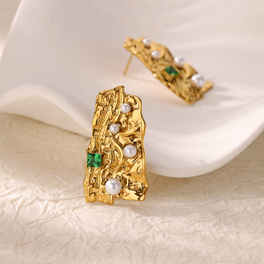 Emerald Touch Gold Earrings