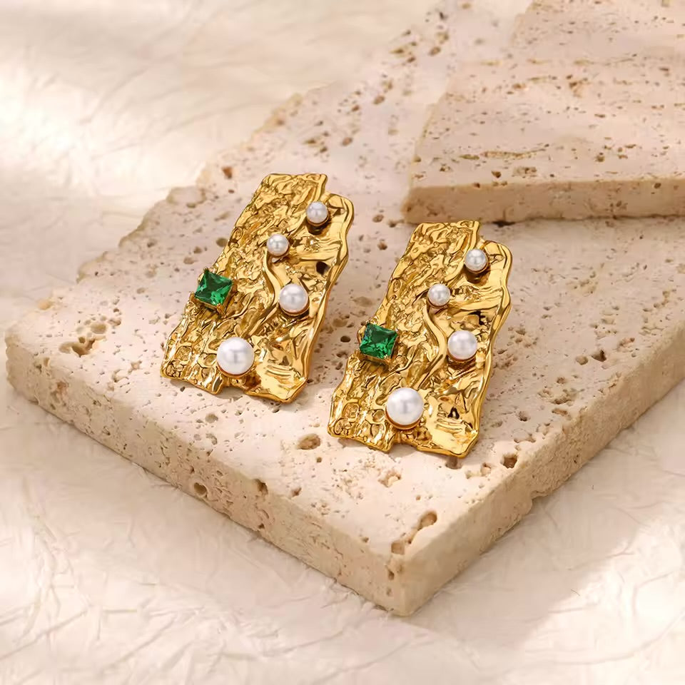 Emerald Touch Gold Earrings