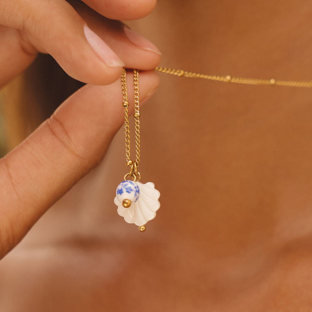 Blue Shell Charm Necklace