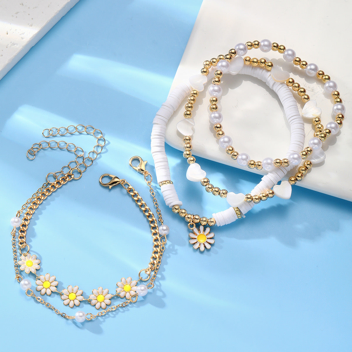 Gold & Daisy Bracelet Set